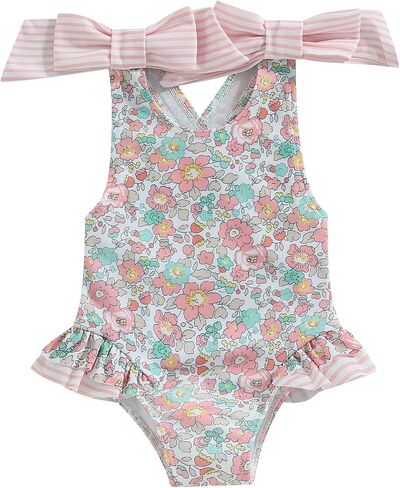 Toddler Infant Baby Girl Swimsuit Clothes One Piece Bathing Suit Floral Sleeveless Summer Swimwear Beach Wear in Kuwait