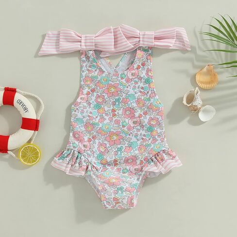 Toddler Infant Baby Girl Swimsuit Clothes One Piece Bathing Suit Floral Sleeveless Summer Swimwear Beach Wear in Kuwait