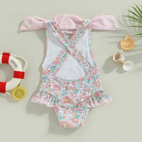 Toddler Infant Baby Girl Swimsuit Clothes One Piece Bathing Suit Floral Sleeveless Summer Swimwear Beach Wear in Kuwait