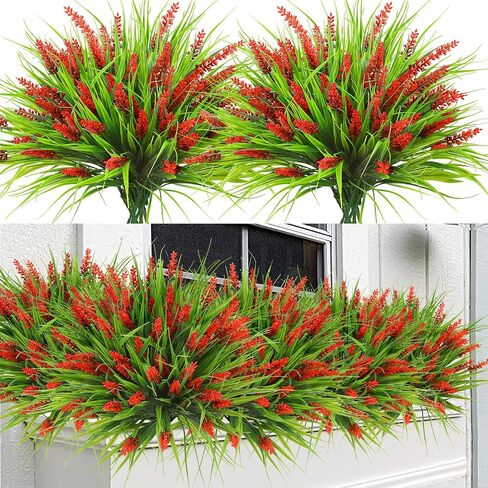 Sggvecsy 24 Bundles Artificial Plants Outdoor Faux Lavender Flowers Fake Monkey Grass UV Resistant Plastic Greenery Plants for Garden Home Porch Window Patio Hanging Planter Indoor Decor (Magenta) in Saudi Arabia
