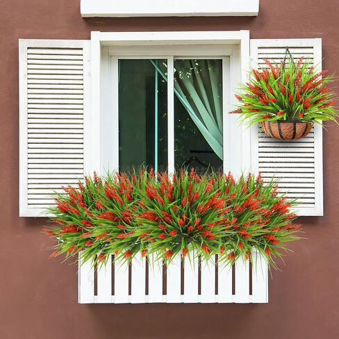Sggvecsy 24 Bundles Artificial Plants Outdoor Faux Lavender Flowers Fake Monkey Grass UV Resistant Plastic Greenery Plants for Garden Home Porch Window Patio Hanging Planter Indoor Decor (Magenta) in Saudi Arabia
