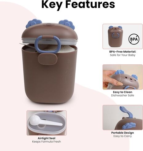 Baby Formula Dispenser, Portable Formula Container to go for Travel, BPA-Free Formula Storage Containers with Scoop and Leveler, Formula Container with Carry Handle for Outdoor (15 Ounce, Brown) in Kuwait