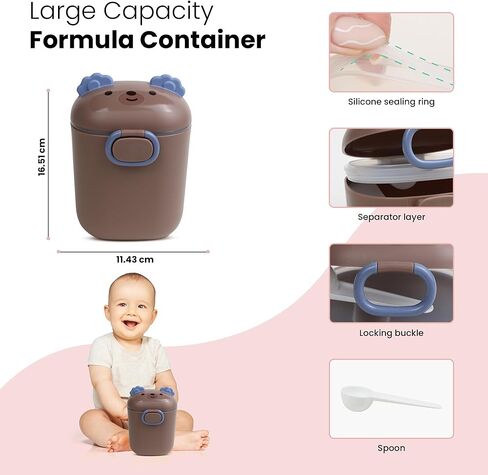 Baby Formula Dispenser, Portable Formula Container to go for Travel, BPA-Free Formula Storage Containers with Scoop and Leveler, Formula Container with Carry Handle for Outdoor (15 Ounce, Brown) in Kuwait