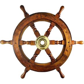 Nautical Sheesham Wood Ship Wheel with Brass Center Home Decoration Gifts (12"), Inch