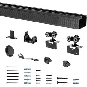 DIYHD 96" Commercial Grade Aluminum Pocket Door Track Kit,Ceiling Mount Box Rail Sliding Door Hardware,Fit MAX Door Width:48"