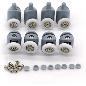 Shower Door Rollers, Set of 8 Single Shower Door Runners/Wheels/Pulleys/Guides 23mm Diameter Home Bathroom DIY Replacement Parts(4 Upper Rollers and 4 Bottom Rollers)