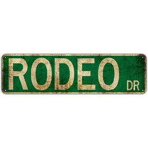 Vintage Metal Tin Signs Instagram Style Rodeo Dr. Amusement Park Scenic Retro Road Signs Country Retro Metal Wall Man Cave 4x16 inches Metal Signs Decorative Signs