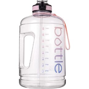 زجاجة مياه كبيرة سعة 1 جالون مع ماصة ومقبض كبير، زجاجة مياه تحفيزية سعة 1 جالون مع علامة زمنية، زجاجة مياه مقاومة للتسرب خالية من مادة BPA للياقة البدنية والرياضات الخارجية in Kuwait