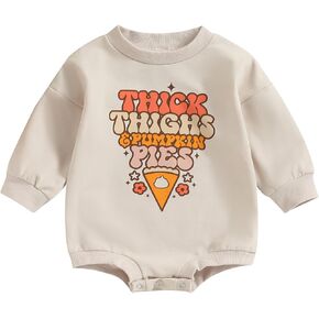 KtwHarnu Baby Boy Girl Halloween Clothes Pumpkin Sweatshirt Romper Oversized Long Sleeve Pullover Bubble Bodysuit Fall Outfit