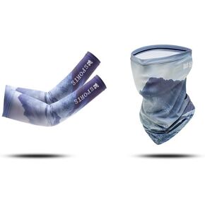 Summer UV Protection Neck Gaiter Sun Arm Sleeves Set, Cooling Arm Sleeves and Face Neck Mask for Men Women Driving