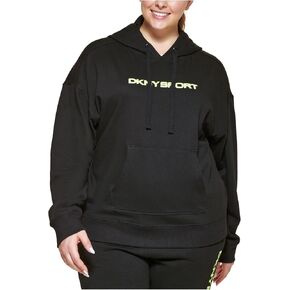 DKNY Sport Womens Plus French Terry Logo Hoodie Black 1X