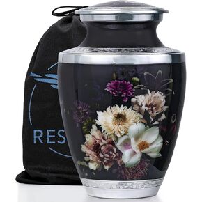 Elissa Vintage Flowers Aluminum Ashes urn. Cremation urns for Human Ashes Adult Female mom. Decorative urns for Adult Female