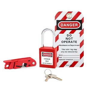 قفل قاطع الدائرة، قفل قاطع الدائرة الكهربائية للصندوق الأحمر، قفل صندوق قاطع Tagout للمفاتيح القياسية الفردية والمزدوجة 110-240 فولت، متوافق مع OSHA (مجموعة واحدة مع قفل)