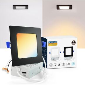 4 Inch Square Led Recessed Ceiling Light Black with Junction Box,Dimmable Ceiling Light Selectable 2700K-5000K,Square Recessed Led Lighting for Shower,Square Recessed Lighting(1 Pack)