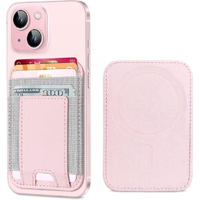 Upgraded for Magsafe Wallet, Strongest Magnetic Wallet, for iPhone Wallet Magsafe with 2 Card Slots, Magnetic Card Holder Wallet for iPhone 15/14/13/12 Series, Vegan Leather, Fit 7 Cards, Baby Pink