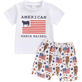 Omkzanbi 4th of July Baby Boy Outfit American Cowboy T-Shirt Jogger Shorts Toddlers Independence Day Western Summer Clothes