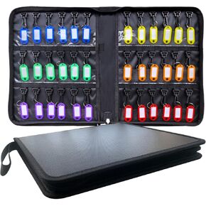 Key Organizer Case, Fireproof and Waterpoorf Portable Key Organizer Box with 36 Key Hooks and Tags Landlord Key Holder, Zippered Key Case for Home, Hotels, Office Multi Key Organizers
