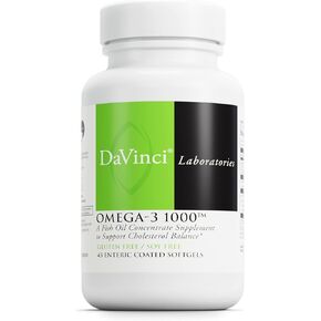 DAVINCI Labs Omega-3 1000 - Dietary Supplement to Maintain Already Normal Cholesterol Levels and Support Immune System, Healthy Hair and Skin* - Gluten-Free - 45 Enteric Coated Softgels
