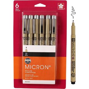 SAKURA Pigma Micron Fineliner Pens - Archival Black Ink Pens - Pens for Writing, Drawing, or Journaling - Black Colored Ink - 08 Point Size - 6 Pack