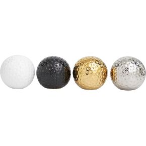 Deco 79 Ceramic Geometric Metallic Small Minimalistic Decorative Ball Orbs & Vase Filler with Hammered Details, Set of 4 4" D, Multi Colored