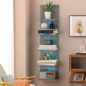 5-Tier Wall Shelf Unit with RGB Light, Floating Lack Shelf for Wall Storage, Wall Mounted Vertical Display Shelf for Bedroom Living Room Vanity, White