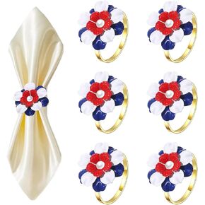 6 Pieces Patriotic Napkin Rings 4th of July Napkin Ring Holders Enamel Flower Napkin Rings Independence Day Napkin Rings for Dinning Party Table Decoration (Flower A)