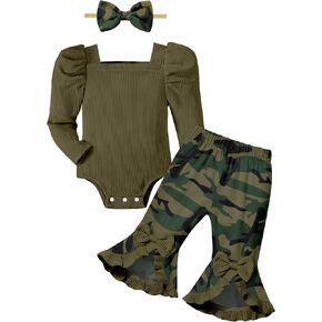 Von kilizo ملابس طفلة ملابس أطفال زهرية للفتيات نفخة طويلة الأكمام مضلع رومبير مضيئة بانت مجموعات طفل أطقم ملابس للفتيات in Kuwait