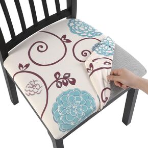 NIBESSER Dining Chair Seat Covers Set of 4, Stretch Printed Seat Covers for Dining Room Chairs, Soft Removable Chair Seat Protector Seat Cushion Slipcovers for Kitchen, Office