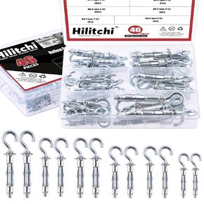 Hilitchi 46Pcs 6 Sizes Hollow Drive Wall Anchor Screws, M4 M5 M6 L Shape Zinc Plated Carbon Steel Hollow Wall Anchors Screws Bolts Hollow Brick Wall Anchors for Drywall Plaster Walls