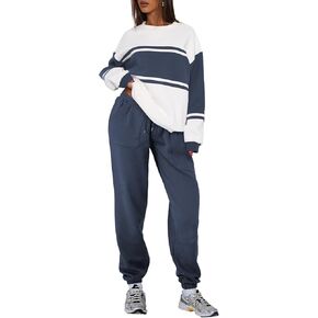 Herseas Womens Long Sleeve Crewneck Color Block Sweatshirt with Jogger Pants 2 Piece Outfits Tracksuit Lounge Set