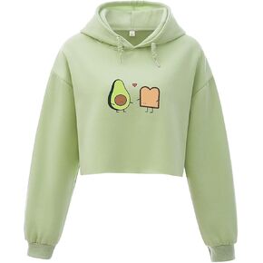 Cartoon Cute Avocado Printed Relaxed Cotton Pullover Hoodie with Pocket