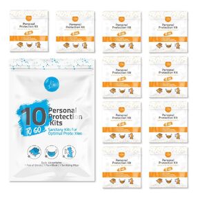 Personal Protection Kits – Mini 3 Item 10 PACK | Convenience on the Go | Individually wrapped pack for travelling | PPE Kit | Plastic Gloves, Hand Cleansing Wipes, Disposable Face Mask (Pink)