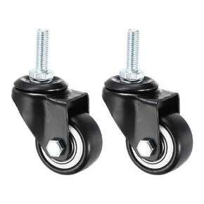 PATIKIL 1.5 Inch Stem Casters, 4 Pack PU Threaded Stem Caster Wheel 360 Degree Rotation M8 x 25mm for Rolling Cart Cart Wheels Furniture Replacement, Black