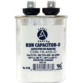 Appli Parts Run Capacitor for ac 7.5 Mfd uF (microfarads) 370 VAC or 450 VAC CBB65 Oval Universal fit for hvac and other applications 2-3/4in H 1-3/8in W 2-1/8in L CON-7.5-450-O