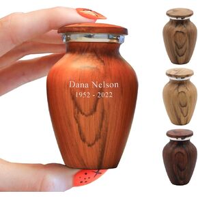 Walnut Wood Finish Keepsake Cremation Urn for Ashes - Aluminum Urn with Painted Walnut Wood Finish - 3 Cubic Inch Capacity [2.5 tablespoons of cremains] - for The Sharing of Ashes
