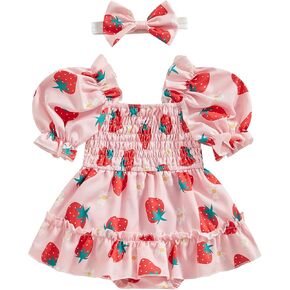 Mubineo Baby Girl Summer Clothes Outfits Newborn Infant Floral Short Sleeve Romper Dress Cute Outfit