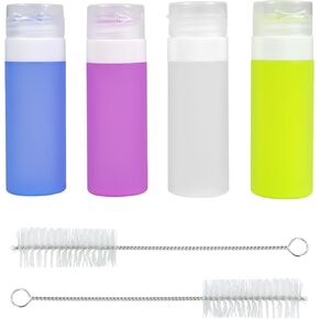 4Pcs Salad Dressing Container to Go, Mini Squeeze Bottles for Sauces, Small Condiment Bottles, Travel Condiment Containers for Lunch with 2Pcs Cleaning Brush(Column, 1.3OZ)