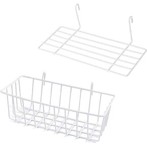 GBYAN Grid Wall Basket Wall Grid Accessories Wire Straight Shelf with Hooks Wall Organizer for Grid Panel Board, 2 Pack