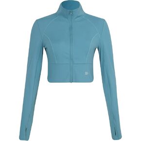 Yvette Women's Full Zip Athletic Jackets Lightweight Running Workout Jacket with Thumb Holes Sports Crop Top