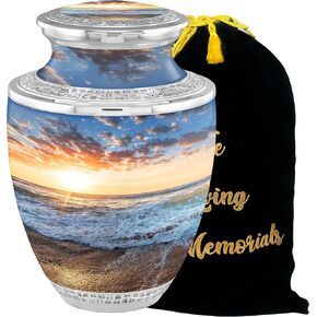 Beach Cremation Urns for Adult Ashes Male Female - Handcrafted Funeral Decorative Urns for Ashes Adult Male with Velvet Bag (Love Beach Memories No Medallion