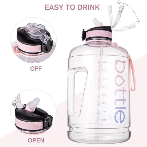 زجاجة مياه كبيرة سعة 1 جالون مع ماصة ومقبض كبير، زجاجة مياه تحفيزية سعة 1 جالون مع علامة زمنية، زجاجة مياه مقاومة للتسرب خالية من مادة BPA للياقة البدنية والرياضات الخارجية in Kuwait