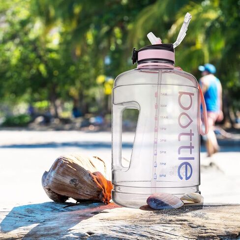 زجاجة مياه كبيرة سعة 1 جالون مع ماصة ومقبض كبير، زجاجة مياه تحفيزية سعة 1 جالون مع علامة زمنية، زجاجة مياه مقاومة للتسرب خالية من مادة BPA للياقة البدنية والرياضات الخارجية in Kuwait