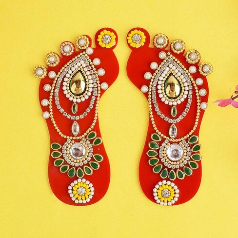 SATVIK 1 Pc Set of Acrylic Lakshmi Mata Charan Paduka Sticker Diwali Festival Decoration with Stone Moti Mandir Home Office Floor Festival Pujan Home Floor Kolam Shubh Labh Rangoli Stickers (DESIGN 2) in Saudi Arabia