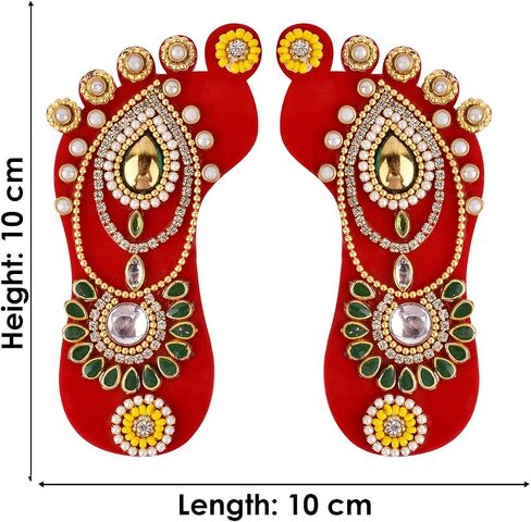 SATVIK 1 Pc Set of Acrylic Lakshmi Mata Charan Paduka Sticker Diwali Festival Decoration with Stone Moti Mandir Home Office Floor Festival Pujan Home Floor Kolam Shubh Labh Rangoli Stickers (DESIGN 2) in Saudi Arabia