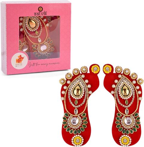 SATVIK 1 Pc Set of Acrylic Lakshmi Mata Charan Paduka Sticker Diwali Festival Decoration with Stone Moti Mandir Home Office Floor Festival Pujan Home Floor Kolam Shubh Labh Rangoli Stickers (DESIGN 2) in Saudi Arabia