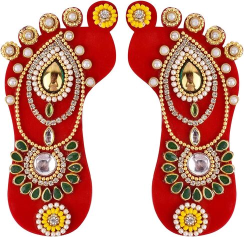 SATVIK 1 Pc Set of Acrylic Lakshmi Mata Charan Paduka Sticker Diwali Festival Decoration with Stone Moti Mandir Home Office Floor Festival Pujan Home Floor Kolam Shubh Labh Rangoli Stickers (DESIGN 2) in Saudi Arabia