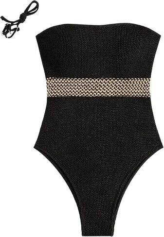 MakeMeChic Women's Colorblock Bandeau One Piece Swimsuits Tummy Control Bathing Suit with Straps in Saudi Arabia