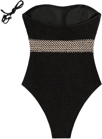 MakeMeChic Women's Colorblock Bandeau One Piece Swimsuits Tummy Control Bathing Suit with Straps in Saudi Arabia