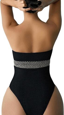 MakeMeChic Women's Colorblock Bandeau One Piece Swimsuits Tummy Control Bathing Suit with Straps in Saudi Arabia