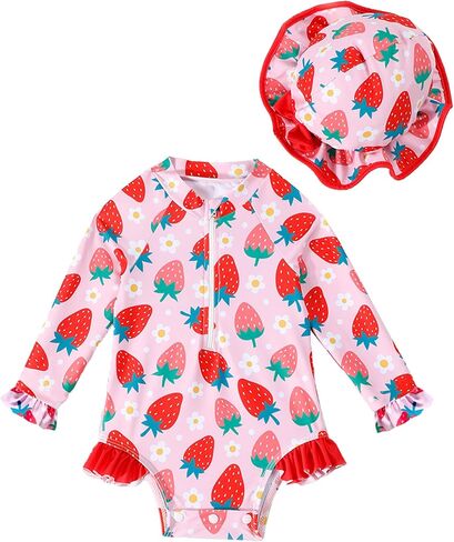 Puseky طفل الفتيات قطعة واحدة ملابس السباحة البريدي طفح الحرس مع طقم قبعات ملابس السباحة تكدرت لطيف الوليد طفلة ثوب السباحة in Kuwait